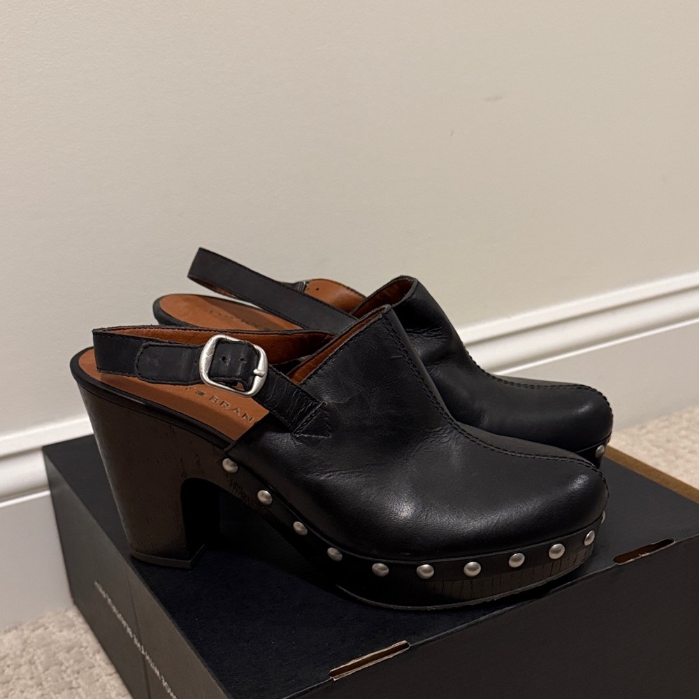 Lucky Brand Black Leather Studded Mules